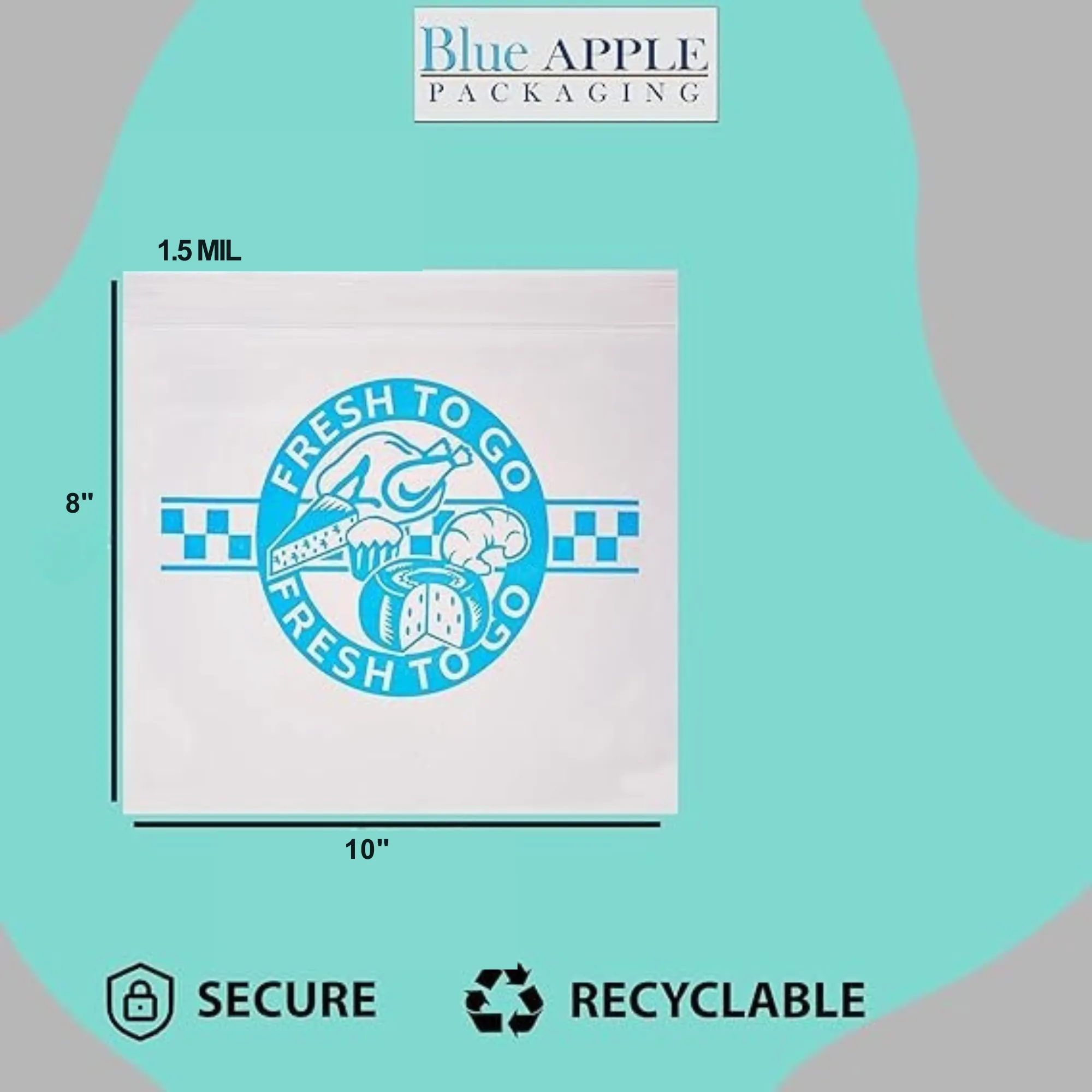 10X8 inches Deli Bags Slide Seal Printed Fresh To Go One Color 1.5 Mil LDPE