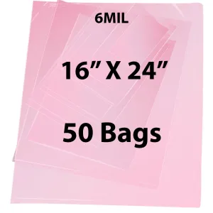16X24 inches Pink Anti Static Bags 6 Mil Flat