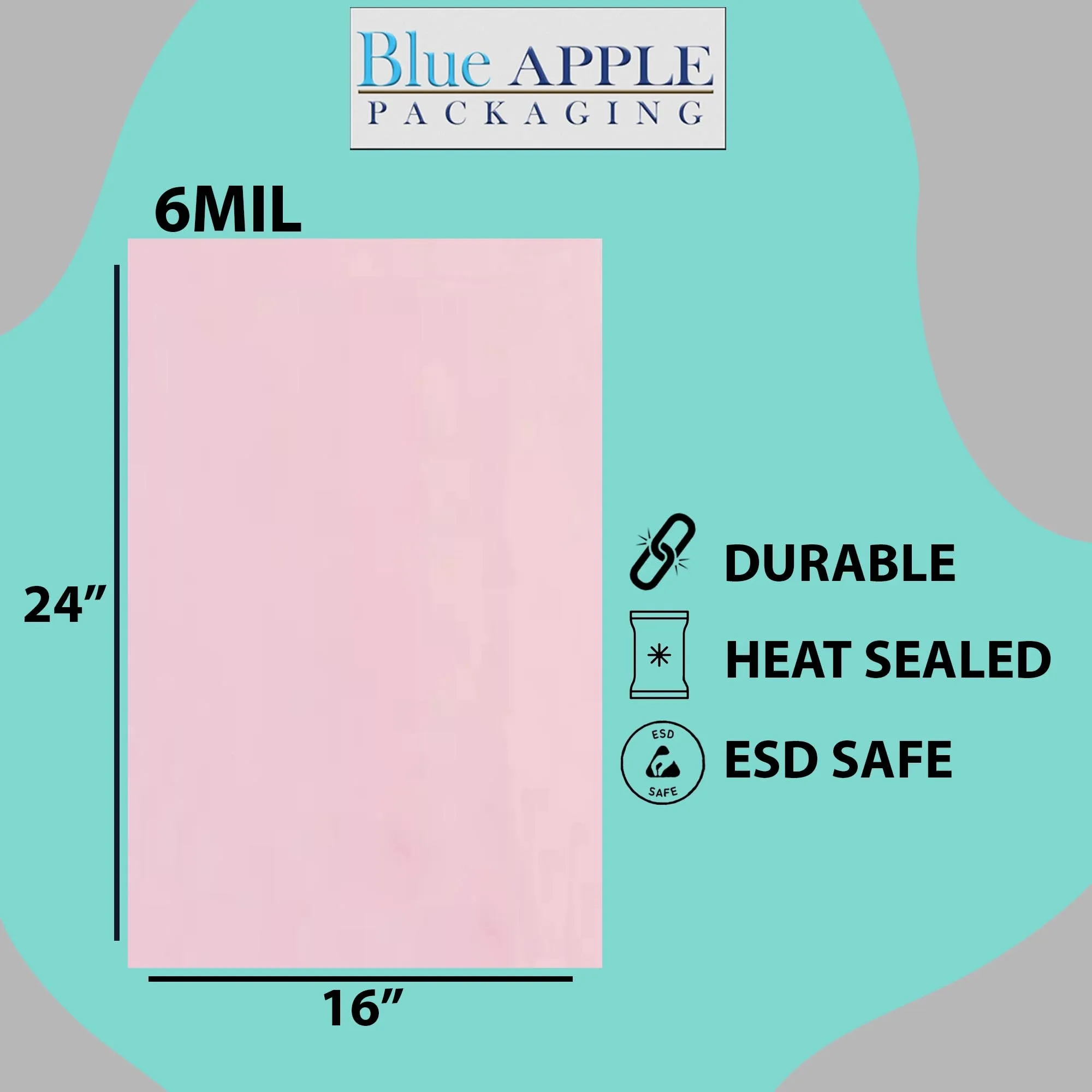 16X24 inches Pink Anti Static Bags 6 Mil Flat