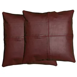 2 x Vintage Wine Red Original Leather Cushion Covers