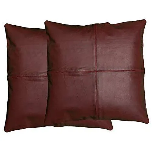 2 x Vintage Wine Red Original Leather Cushion Covers