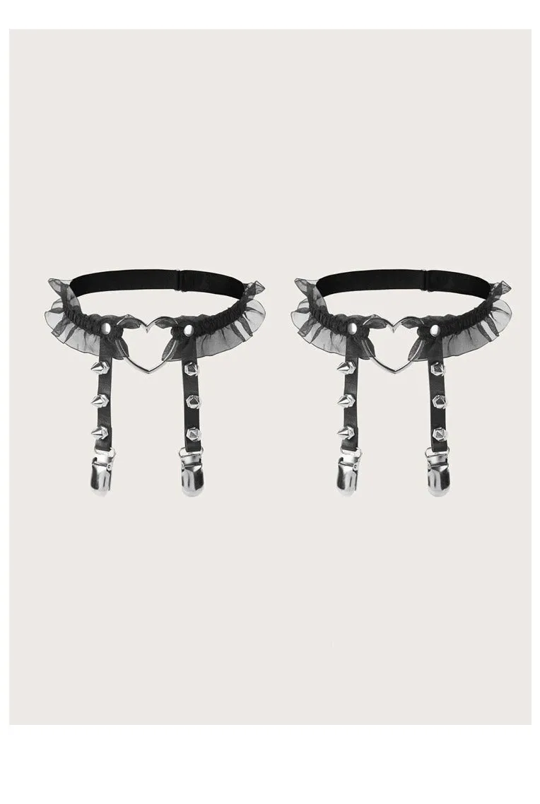2pcs Heart & Studded Decor Lace Garter Belt