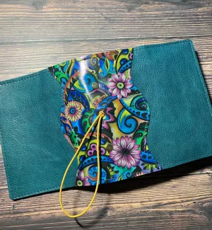 30cm Gold Pocket Rings - Turquoise Soft Pebbled Leather w/ Wildflower Leather Spine