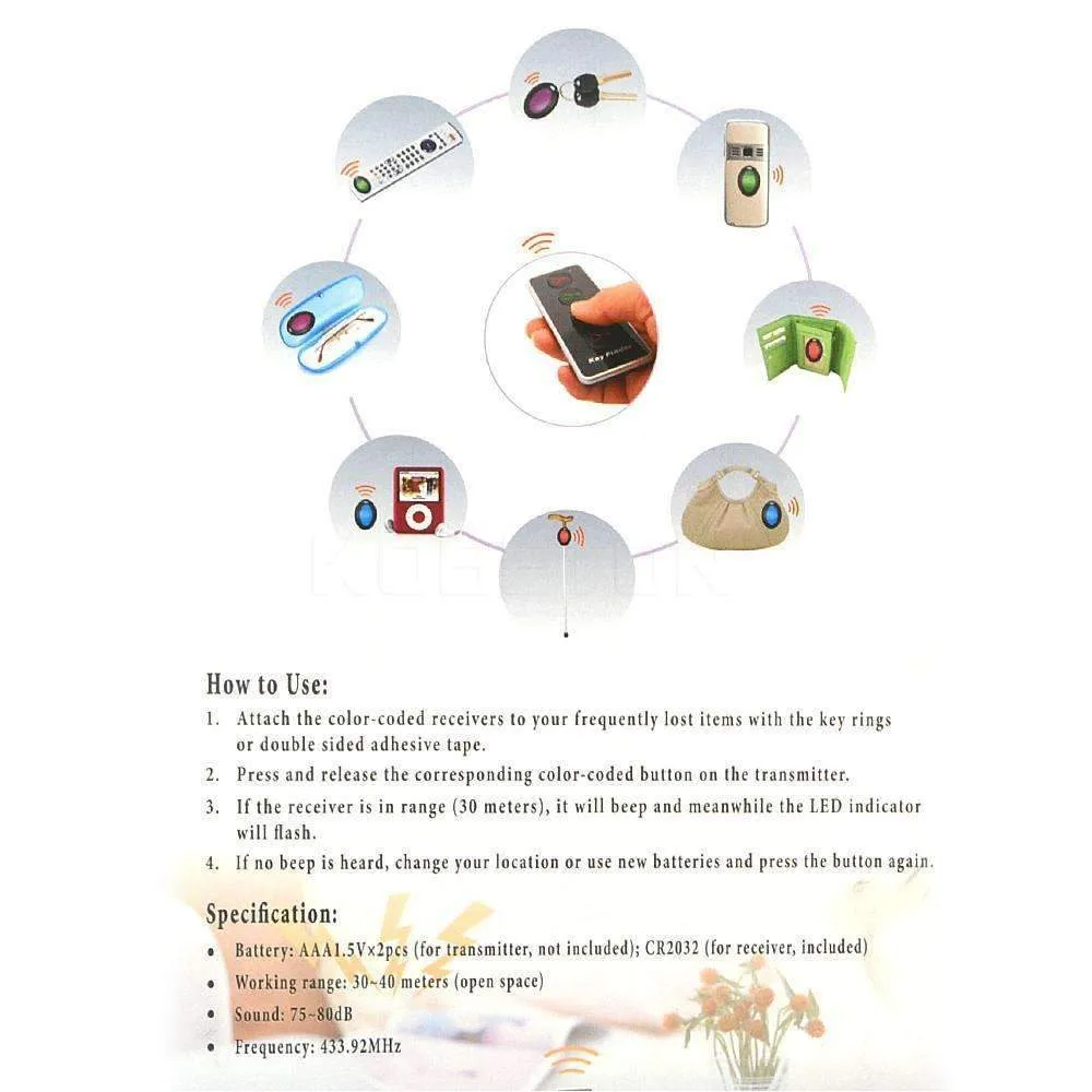 4 in 1 Wireless Remote Key Finder - Key Locator Phone Wallets Anti-Lost With Torch Function 4 Receivers