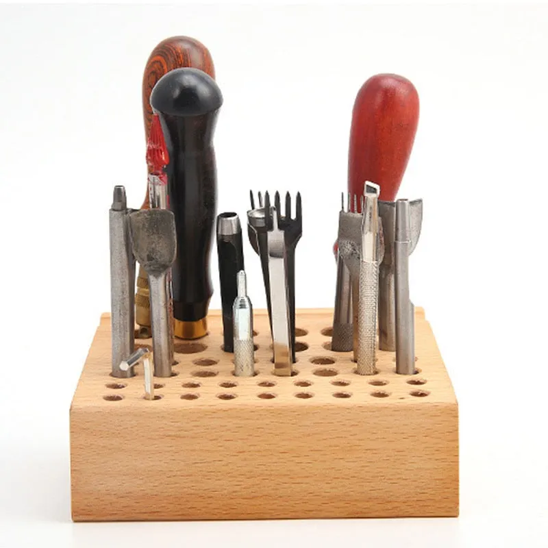 46/68 holes Wooden Leathercraft Tools Rack Stand Leather Craft Stamping Punching Tools Holder Organizer
