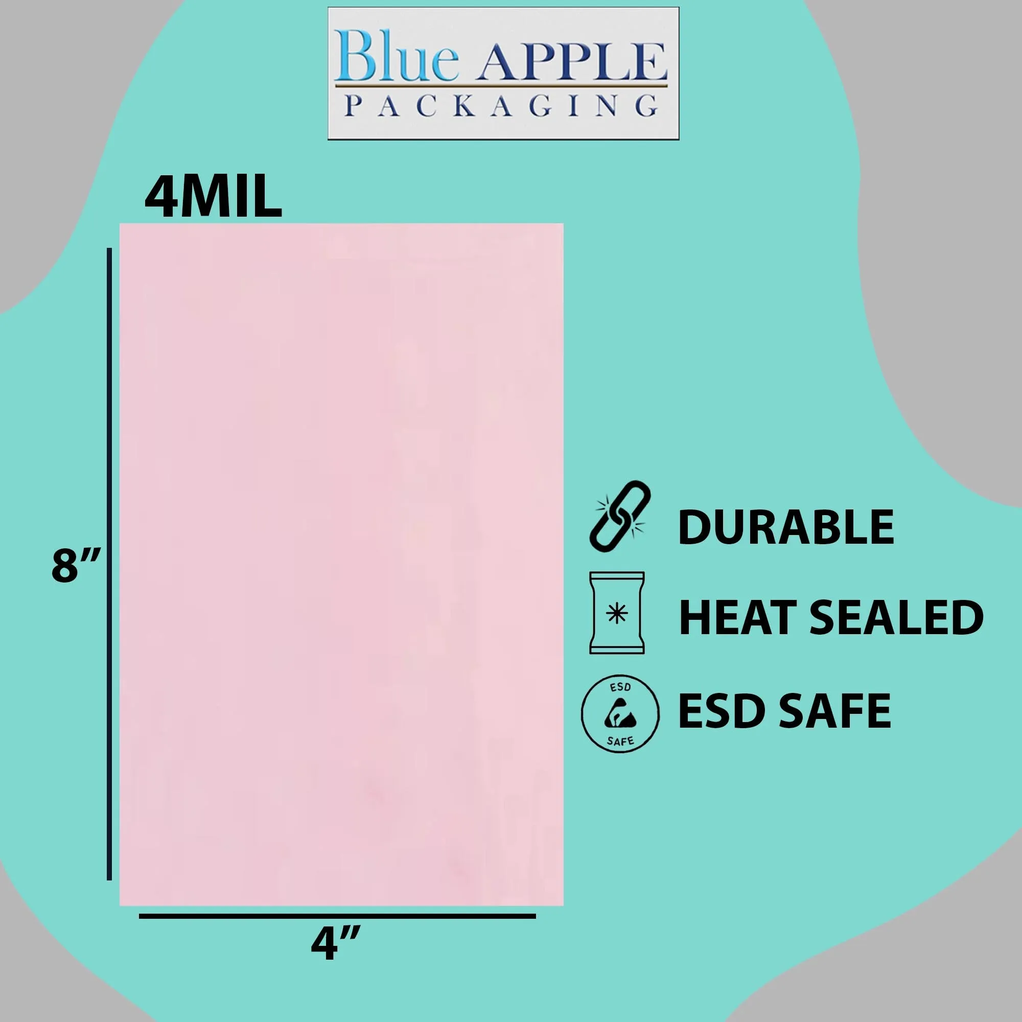 4X8 inches Pink Anti Static Bags 4 Mil Flat