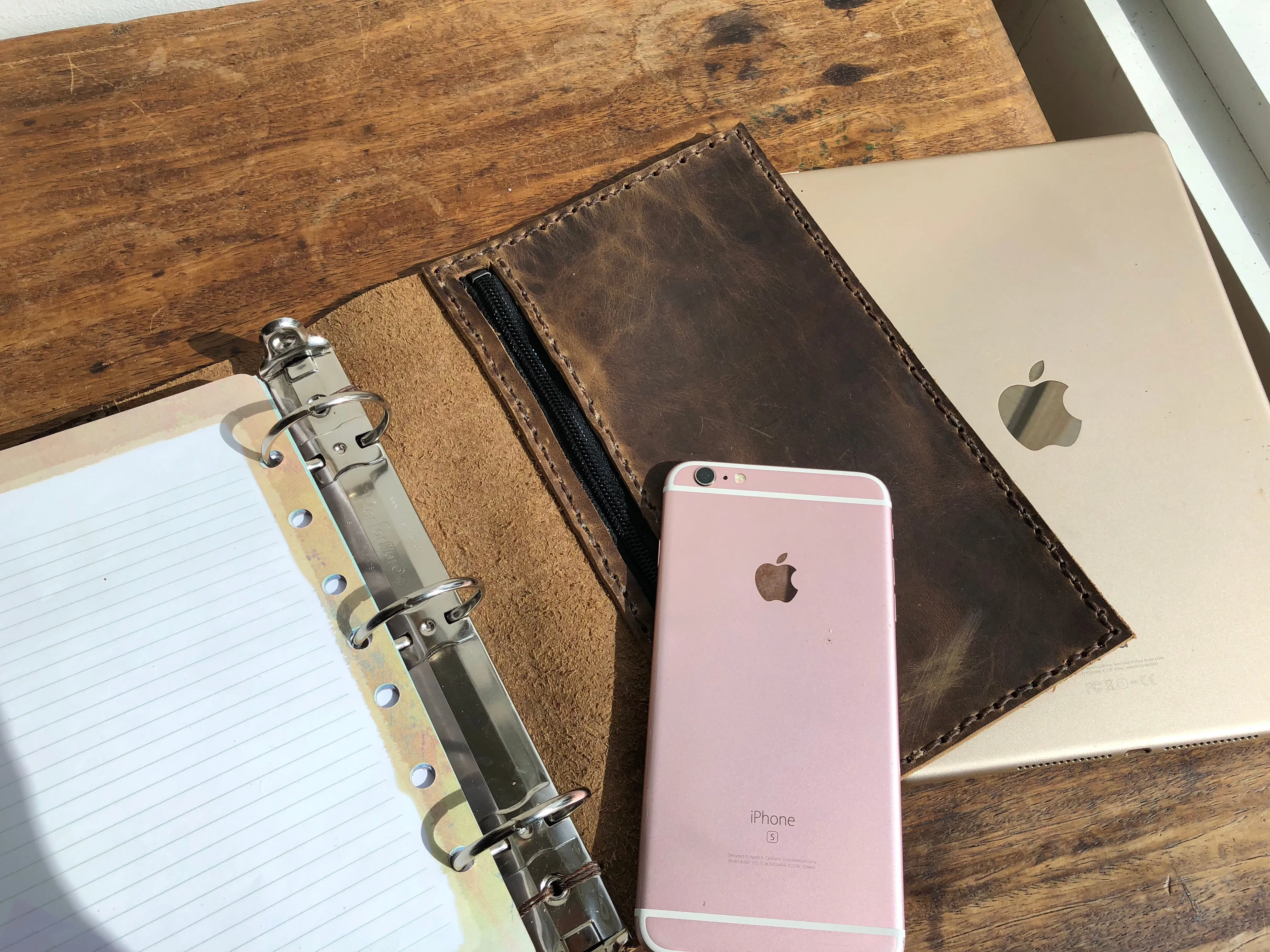 A5 planner, 3 ring binder, Leather a5 notebook, iPad mini pocket organizer