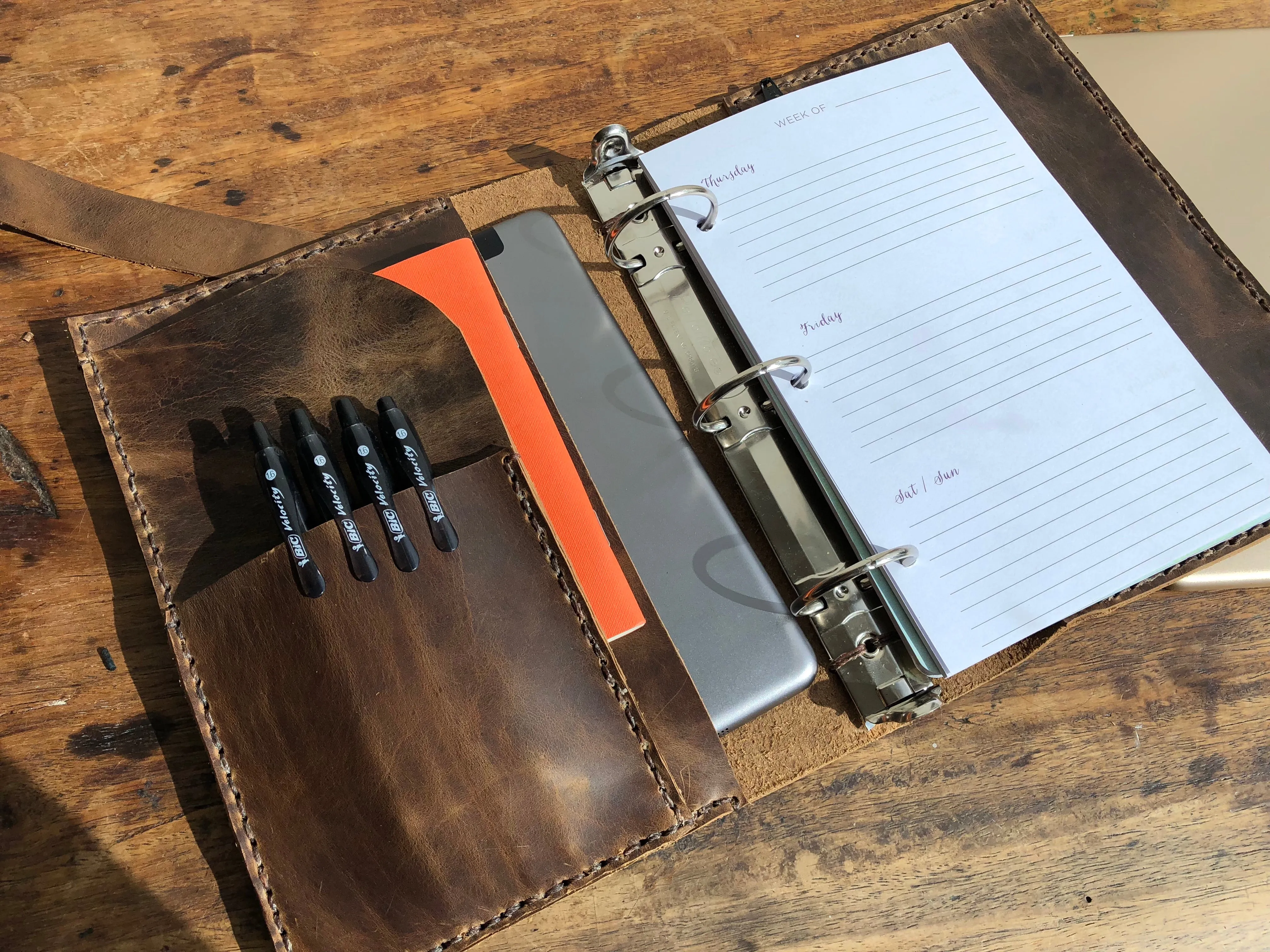 A5 planner, 3 ring binder, Leather a5 notebook, iPad mini pocket organizer
