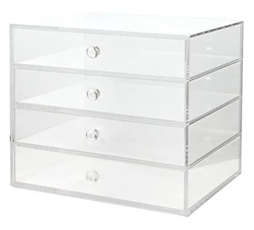 Acrylic Plastic Handcrafted Transparent Clear 4 Tier Drawer Storage Organizer Case for Jewelry Makeup & Cosmetic Oversized 12.7L x 9.8W x 10.9H Inches