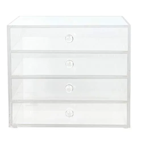 Acrylic Plastic Handcrafted Transparent Clear 4 Tier Drawer Storage Organizer Case for Jewelry Makeup & Cosmetic Oversized 12.7L x 9.8W x 10.9H Inches