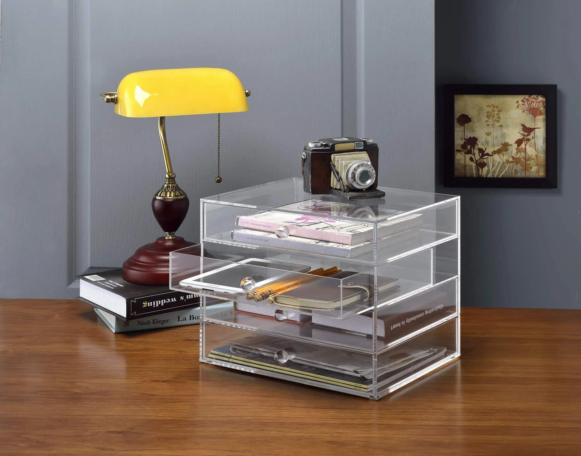 Acrylic Plastic Handcrafted Transparent Clear 4 Tier Drawer Storage Organizer Case for Jewelry Makeup & Cosmetic Oversized 12.7L x 9.8W x 10.9H Inches