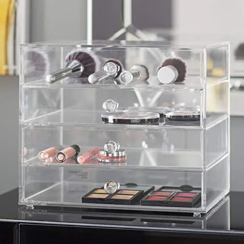 Acrylic Plastic Handcrafted Transparent Clear 4 Tier Drawer Storage Organizer Case for Jewelry Makeup & Cosmetic Oversized 12.7L x 9.8W x 10.9H Inches
