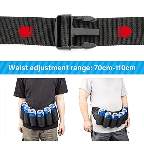 Adhafera Beer Belt, Adjustable 6 Pack Beer Belt Holder, Oxford Beer Waist Holder for Man, Women, White Elephant Game Ideas (black)