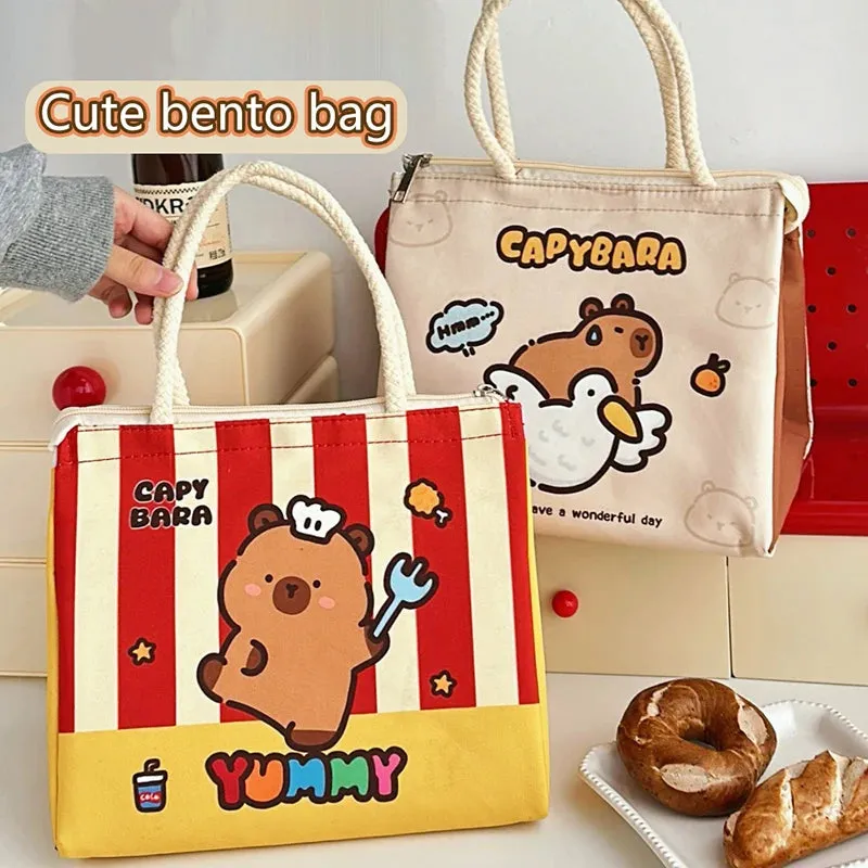 Adorable Capybara Lunch Tote Bag 🐾 Insulated Bento Bag for Girls & Women 🎒💖 Cute & Stylish Meal Carrier!