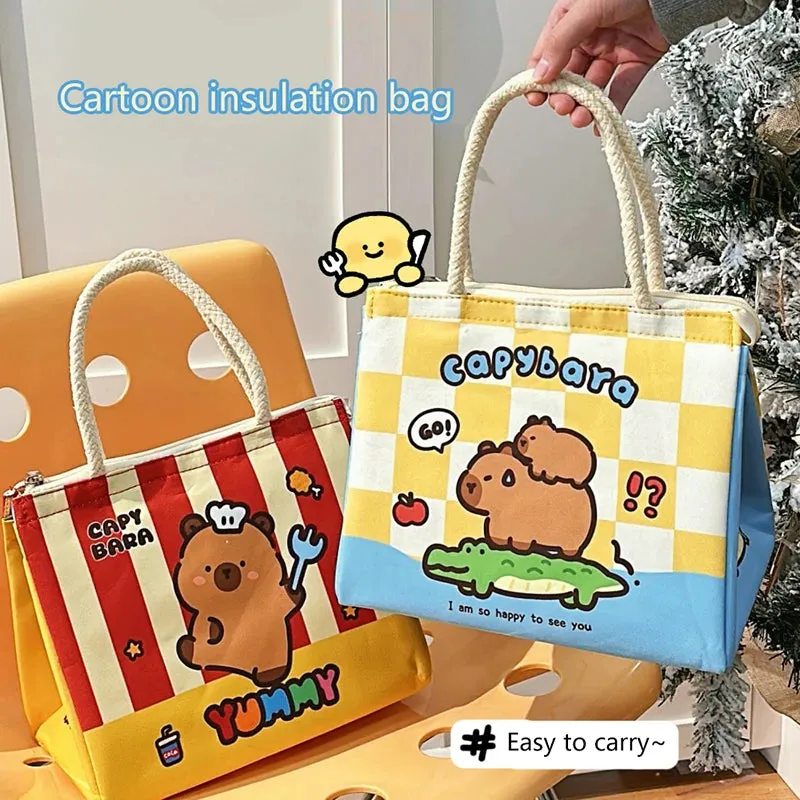 Adorable Capybara Lunch Tote Bag 🐾 Insulated Bento Bag for Girls & Women 🎒💖 Cute & Stylish Meal Carrier!
