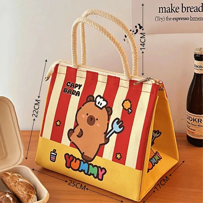 Adorable Capybara Lunch Tote Bag 🐾 Insulated Bento Bag for Girls & Women 🎒💖 Cute & Stylish Meal Carrier!