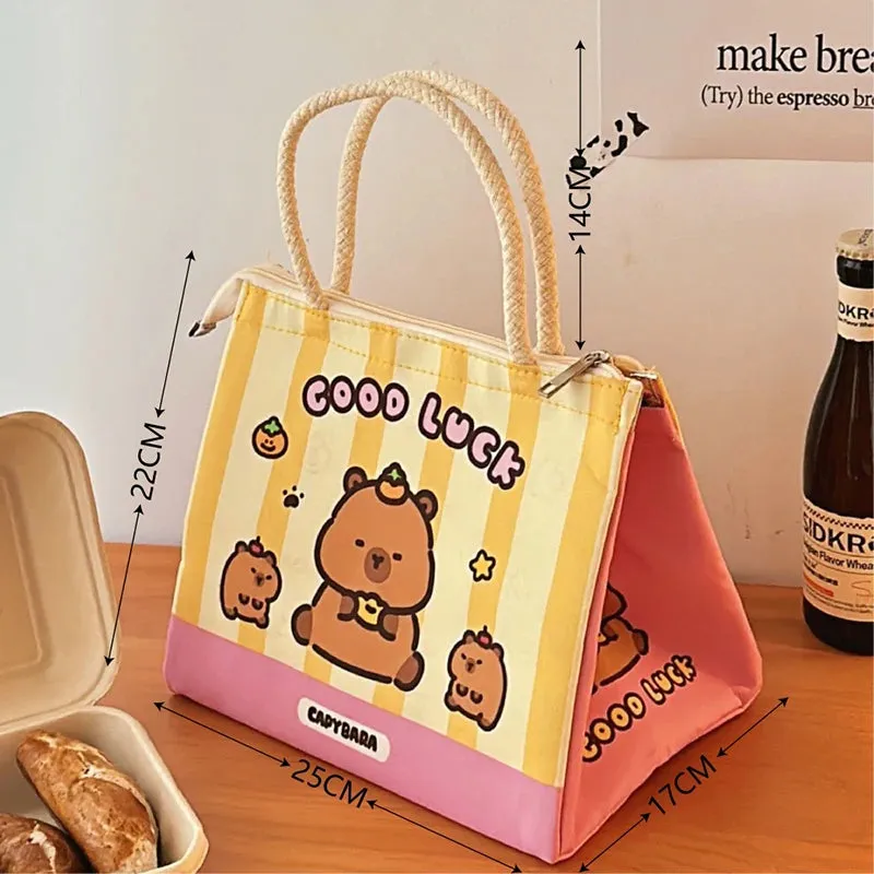Adorable Capybara Lunch Tote Bag 🐾 Insulated Bento Bag for Girls & Women 🎒💖 Cute & Stylish Meal Carrier!