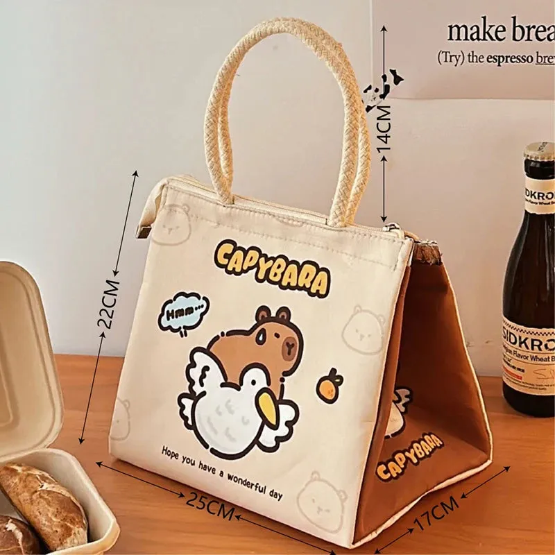 Adorable Capybara Lunch Tote Bag 🐾 Insulated Bento Bag for Girls & Women 🎒💖 Cute & Stylish Meal Carrier!