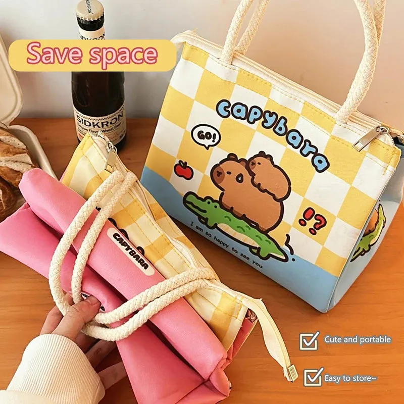 Adorable Capybara Lunch Tote Bag 🐾 Insulated Bento Bag for Girls & Women 🎒💖 Cute & Stylish Meal Carrier!