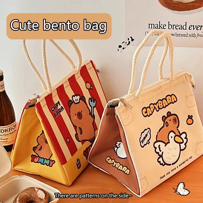 Adorable Capybara Lunch Tote Bag 🐾 Insulated Bento Bag for Girls & Women 🎒💖 Cute & Stylish Meal Carrier!