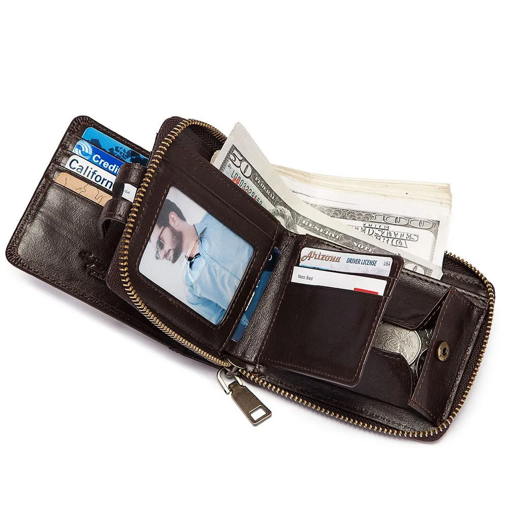 Anti-theft Brush Men's Leather Short Wallet