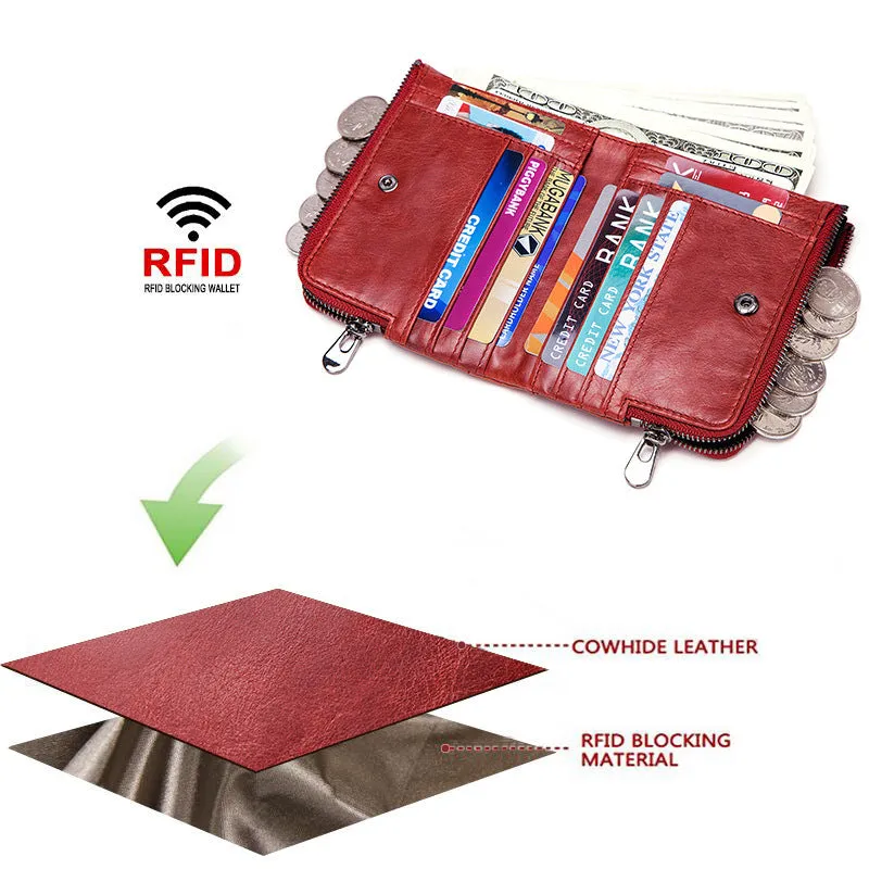 Anti-theft brushed RFID leather ladies wallet