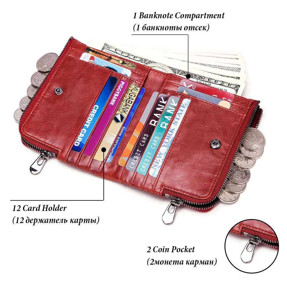 Anti-theft brushed RFID leather ladies wallet