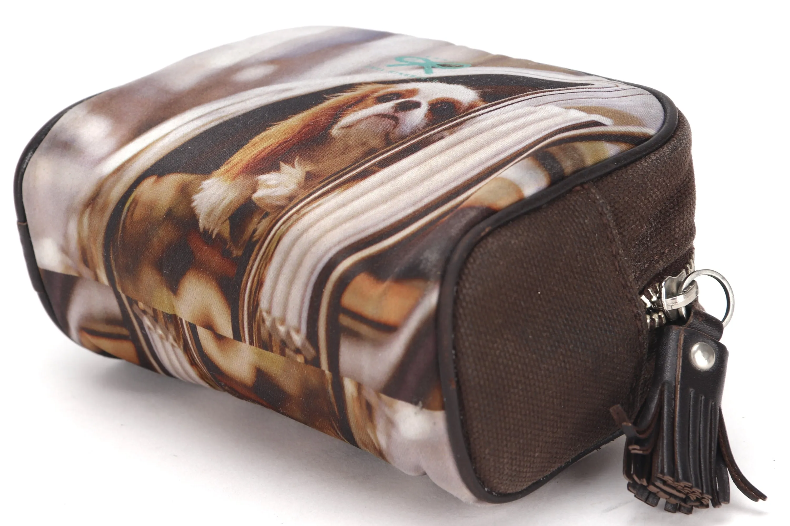 ANYA HINDMARCH DARK BROWN COLOR SMALL POUCH WITH DOG PRINTS, NO DUST COVER