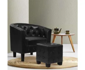 Armchair Lounge Chair Ottoman Tub Accent Chairs PU Leather Sofa Armchairs Black
