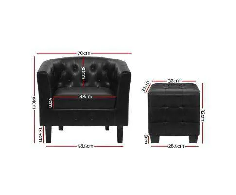 Armchair Lounge Chair Ottoman Tub Accent Chairs PU Leather Sofa Armchairs Black