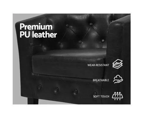 Armchair Lounge Chair Ottoman Tub Accent Chairs PU Leather Sofa Armchairs Black