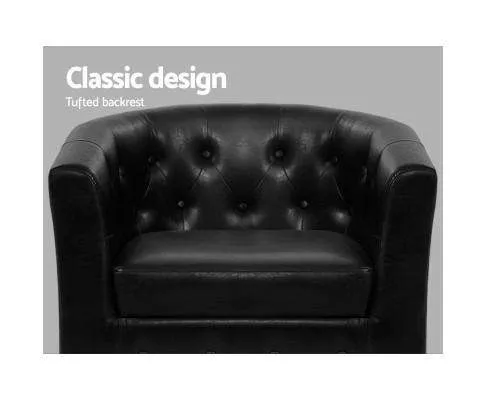 Armchair Lounge Chair Ottoman Tub Accent Chairs PU Leather Sofa Armchairs Black