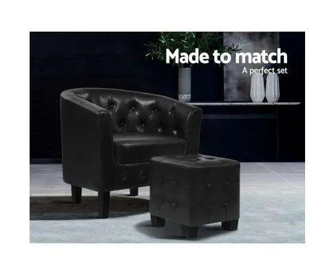 Armchair Lounge Chair Ottoman Tub Accent Chairs PU Leather Sofa Armchairs Black