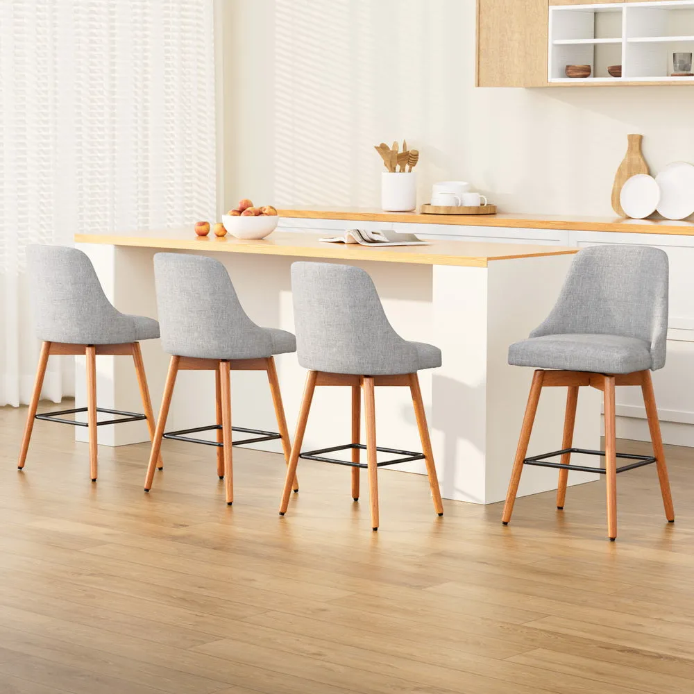 Artiss 4x Bar Stools Swivel Seat Wooden Grey