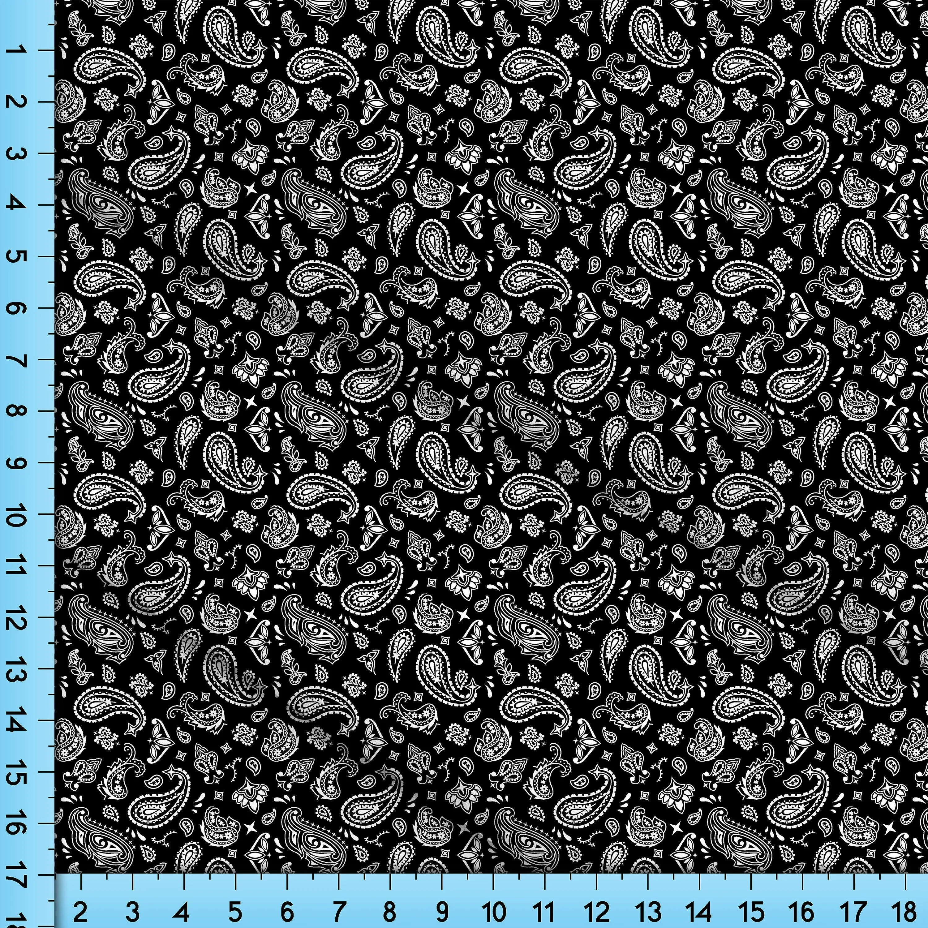 Bandana Paisley Fabric By the Yard in Black and White