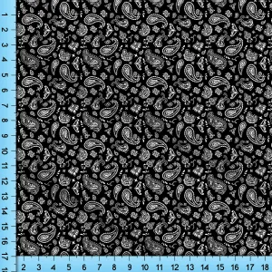 Bandana Paisley Fabric By the Yard in Black and White