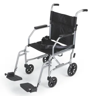 Basic Steel Transport Chair with Permanent Full-Length Arms and Swing-Away Footrests, 19", Black