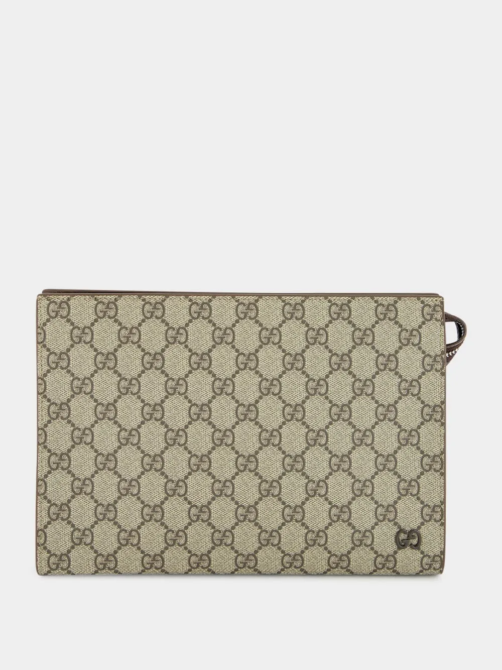 Beige GG Supreme Pouch with Brown Leather Trim