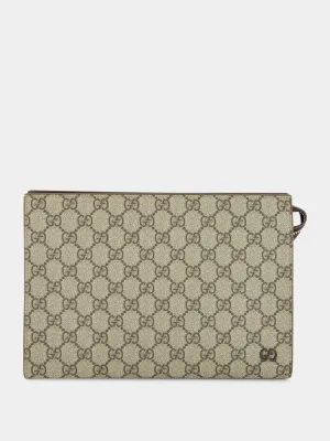 Beige GG Supreme Pouch with Brown Leather Trim