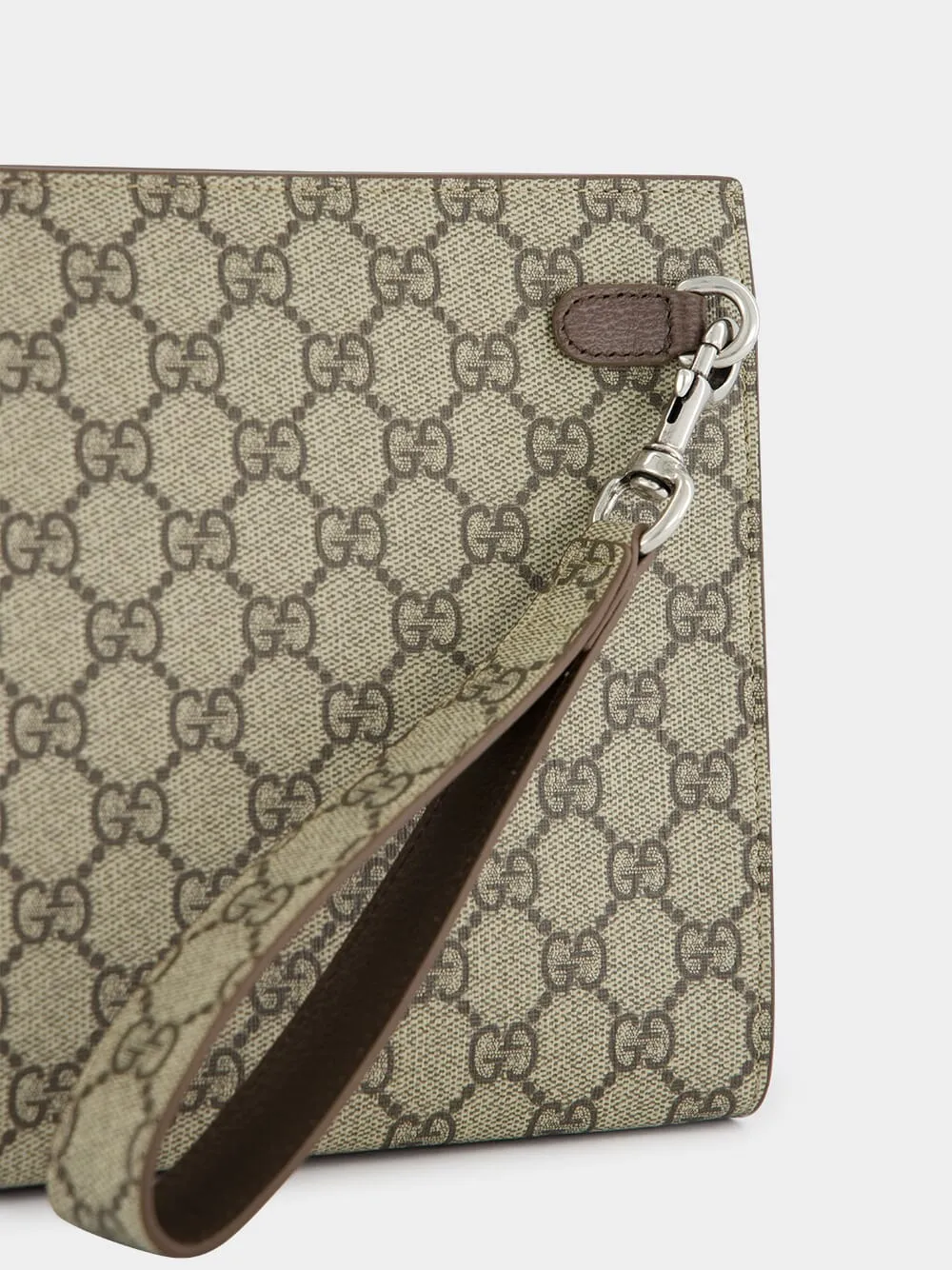 Beige GG Supreme Pouch with Brown Leather Trim