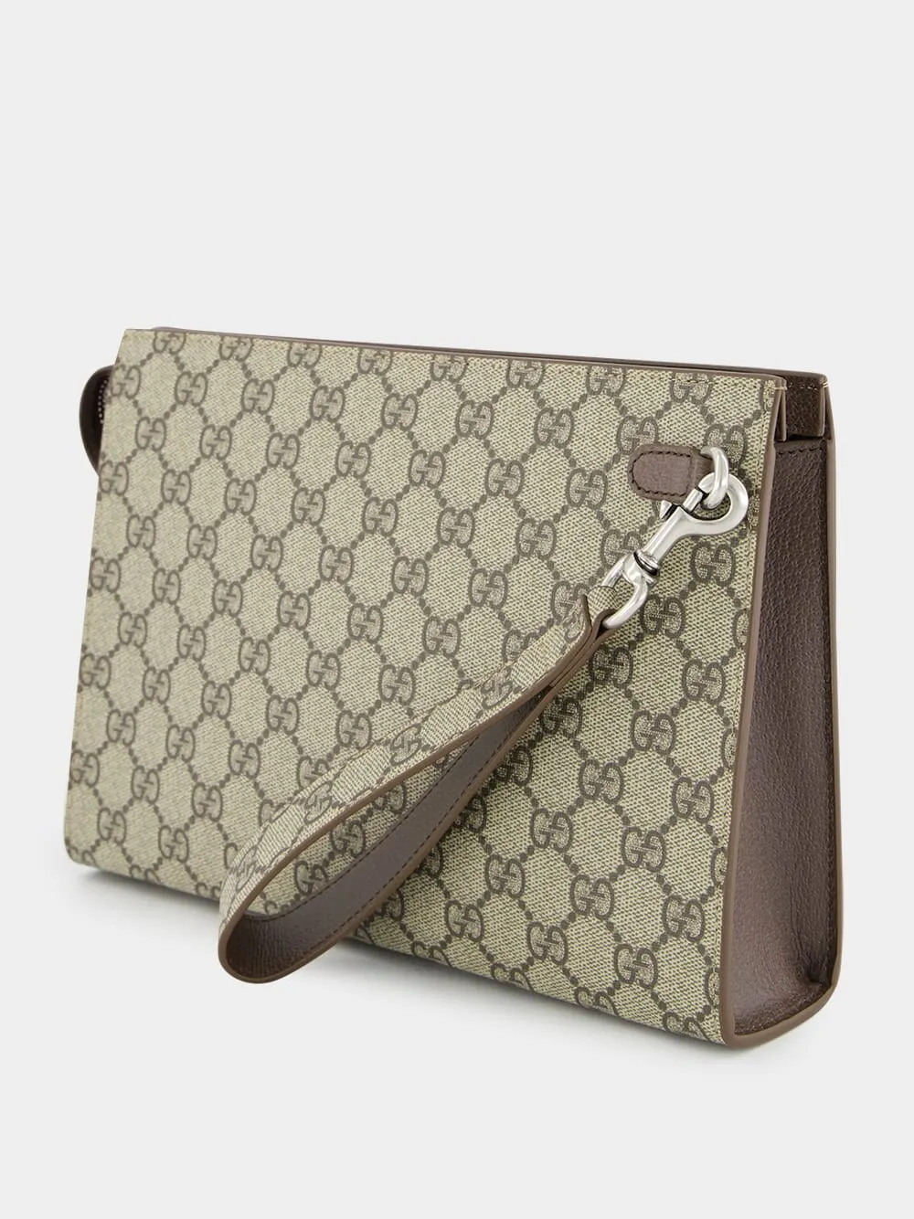 Beige GG Supreme Pouch with Brown Leather Trim