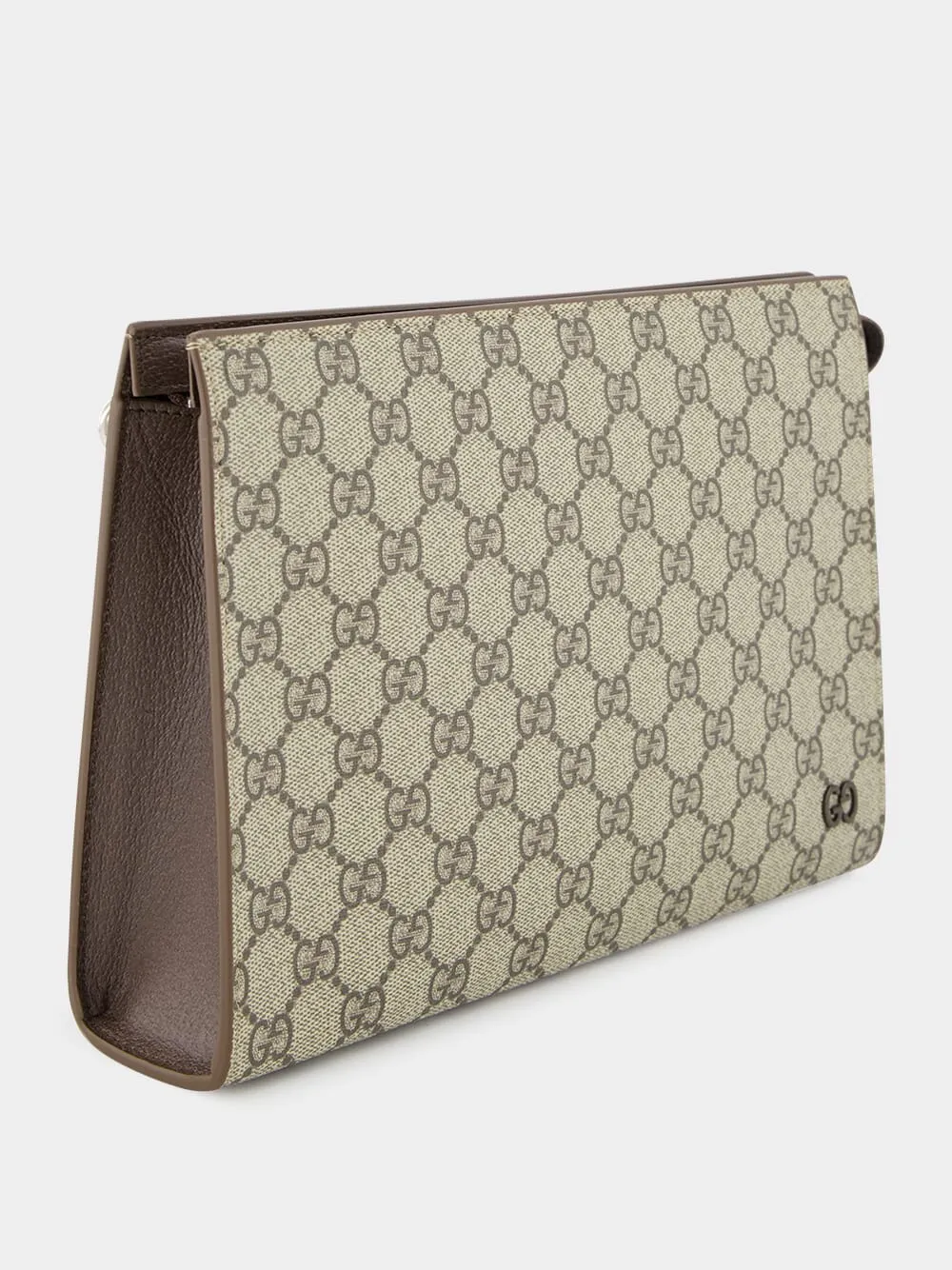 Beige GG Supreme Pouch with Brown Leather Trim