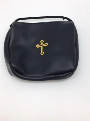 Black Leather Pyx Burse (pouch) with string. Large