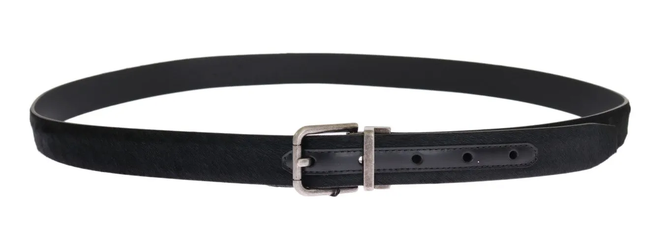 Black Pony Fur Leather Belt