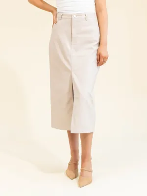 Black Tape Faux Leather Midi Skirt