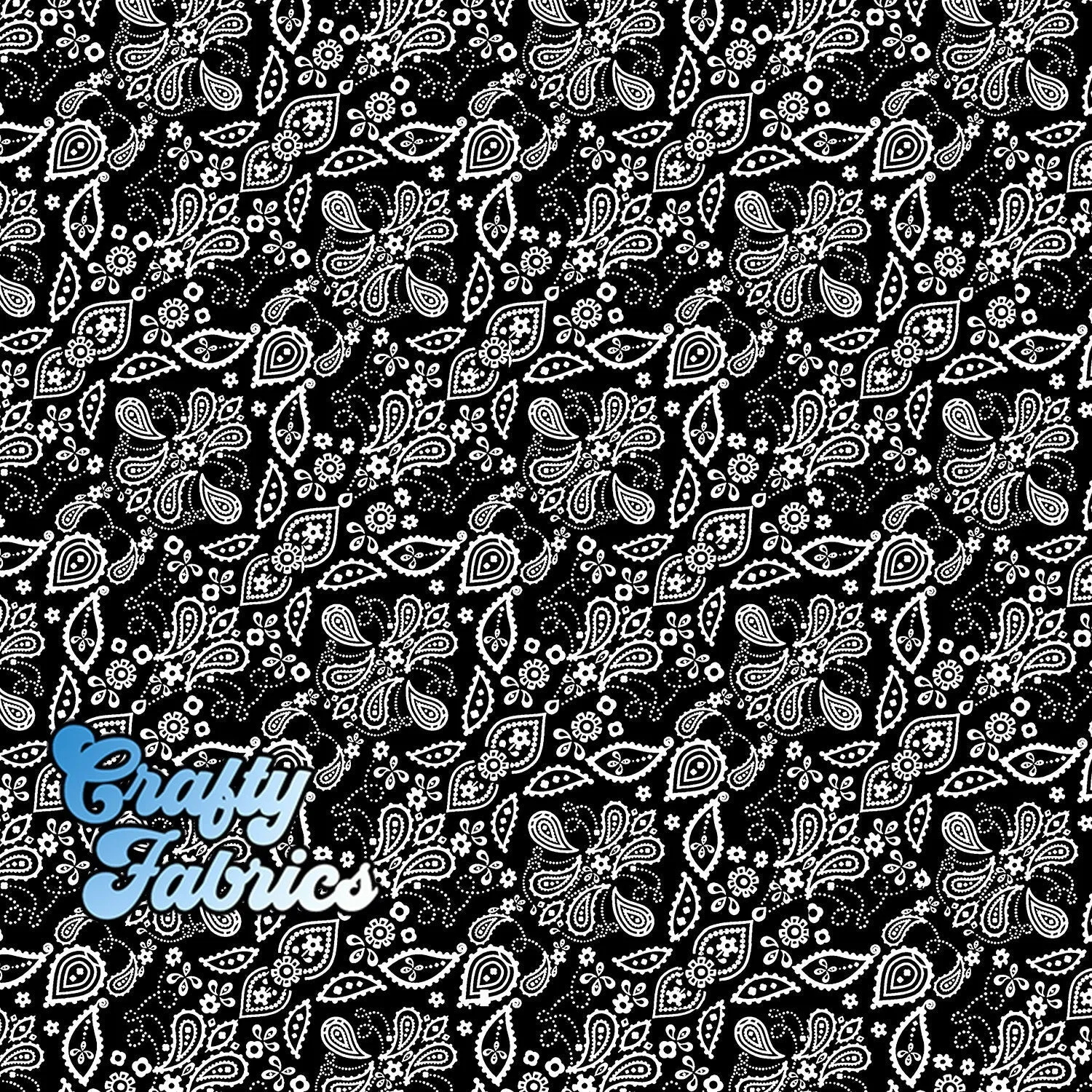 Black White Bandana Paisley Fabric Printed By the Yard, Half Yard or Fat Quarter