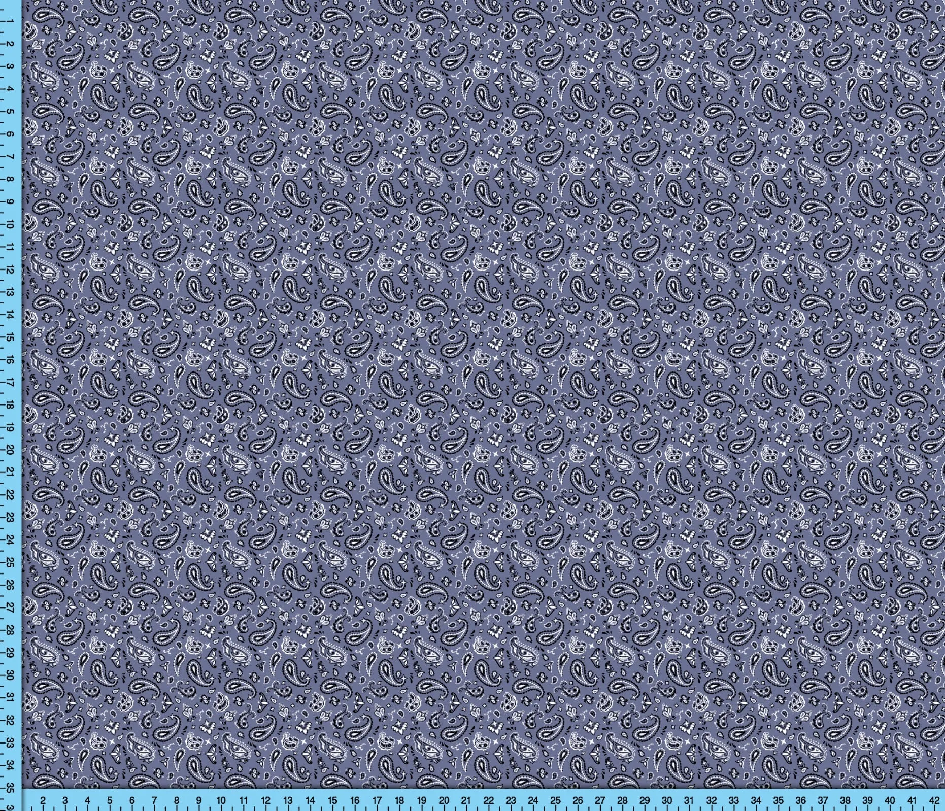 Blue Gray Paisley Bandana Fabric, Pastel Printed Cloth By the Yard