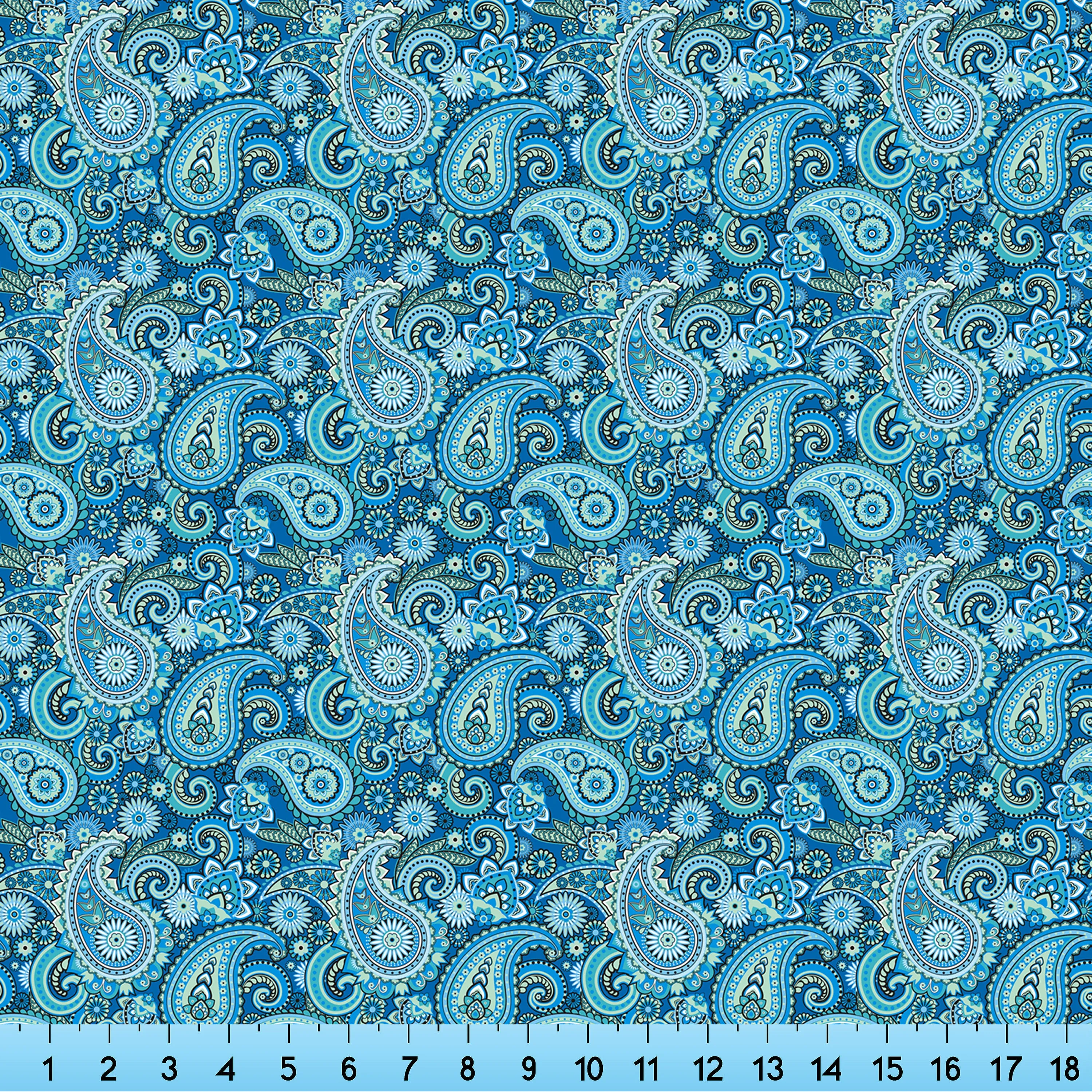 Blue Paisley Fabric By the Yard, Half Yard or Fat Quarter