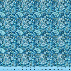 Blue Paisley Fabric By the Yard, Half Yard or Fat Quarter
