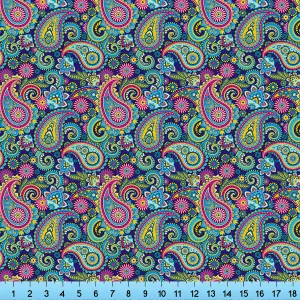 Blue Pink Paisley Fabric Printed By the Yard, Half Yard or Fat Quarter